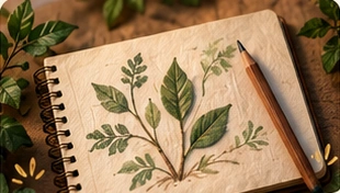 A forest journal filled with leaf drawings